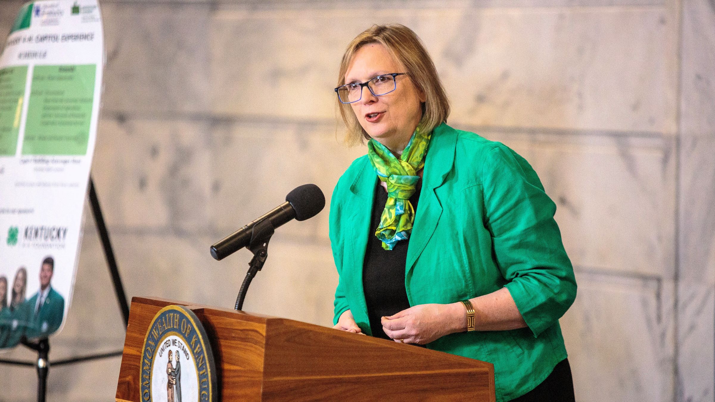 Laura Stephenson speaking in the State Capitol Rotunda during 4-H: A Capitol Experience in Frankfort, Ky.