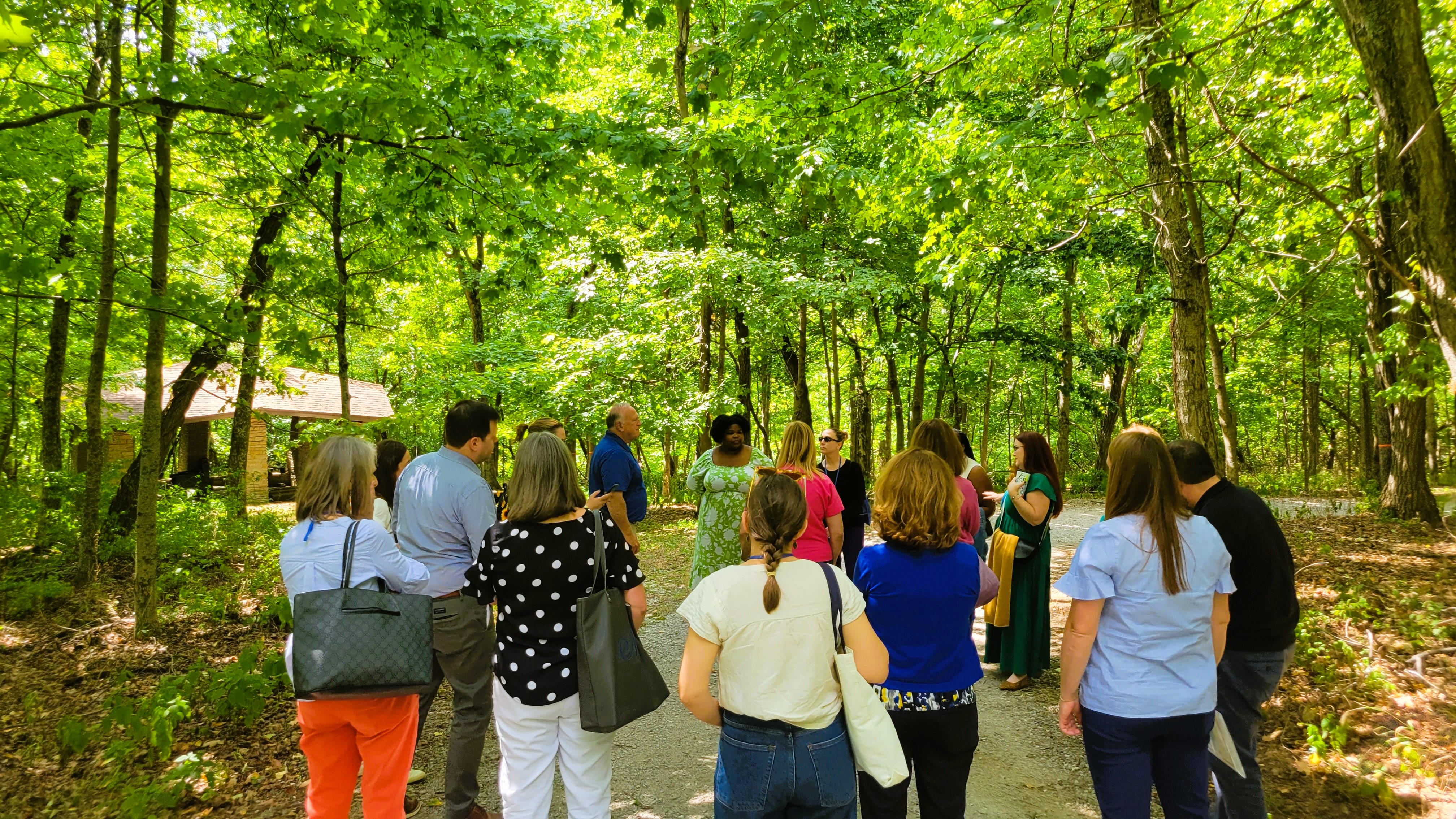 The Land-Grant Engagement Academy cohort visiting the Boone County Extension Office, including the Boone County Environmental and Nature Center. Photo provided by Lexi Fellows.