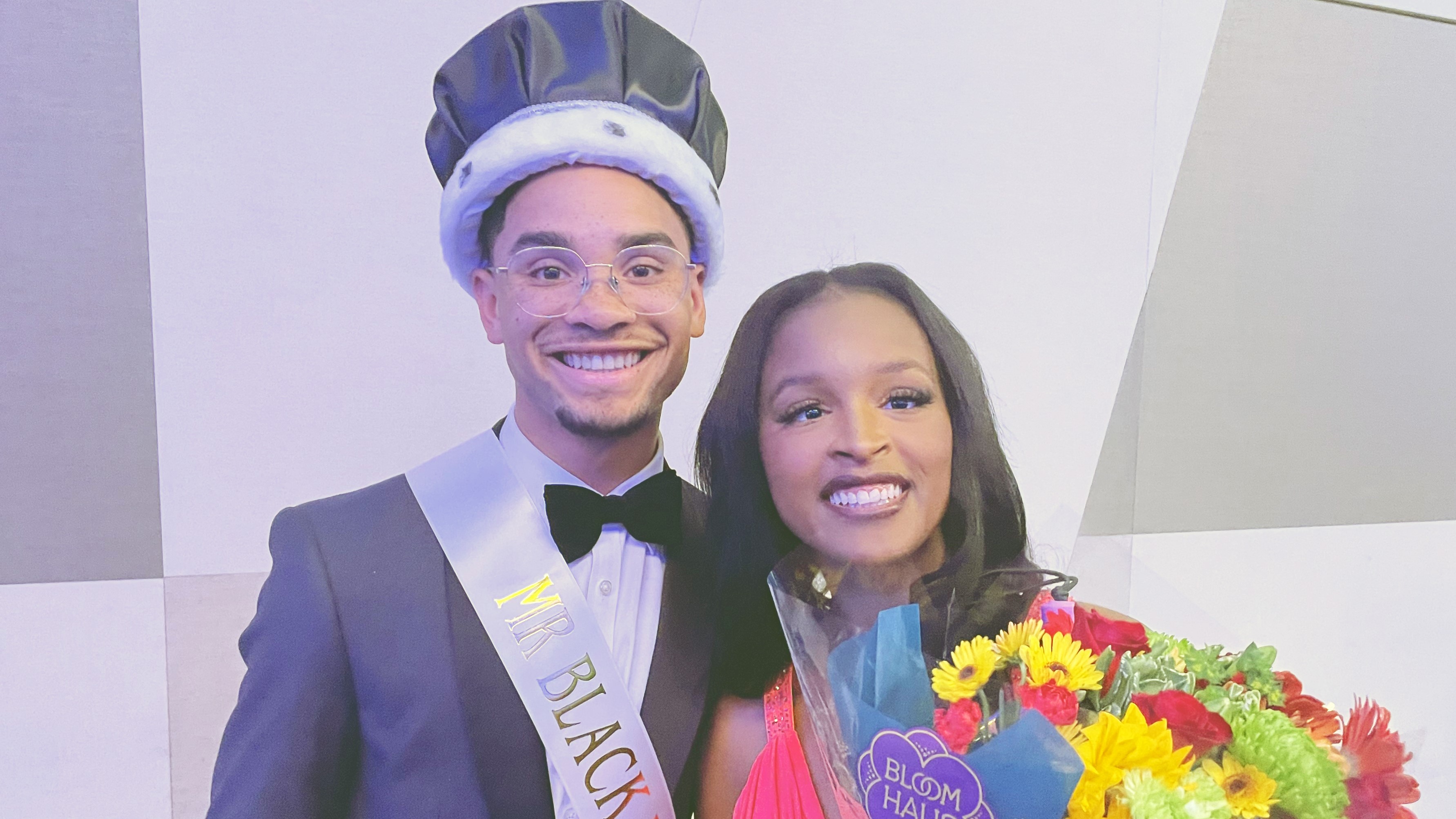 TaMyah Jordan congratulates 2023 Mr. Black UK and fellow Martin-Gatton student Harrison Goode on his win in October. (Photo courtesy of Harrison Goode)